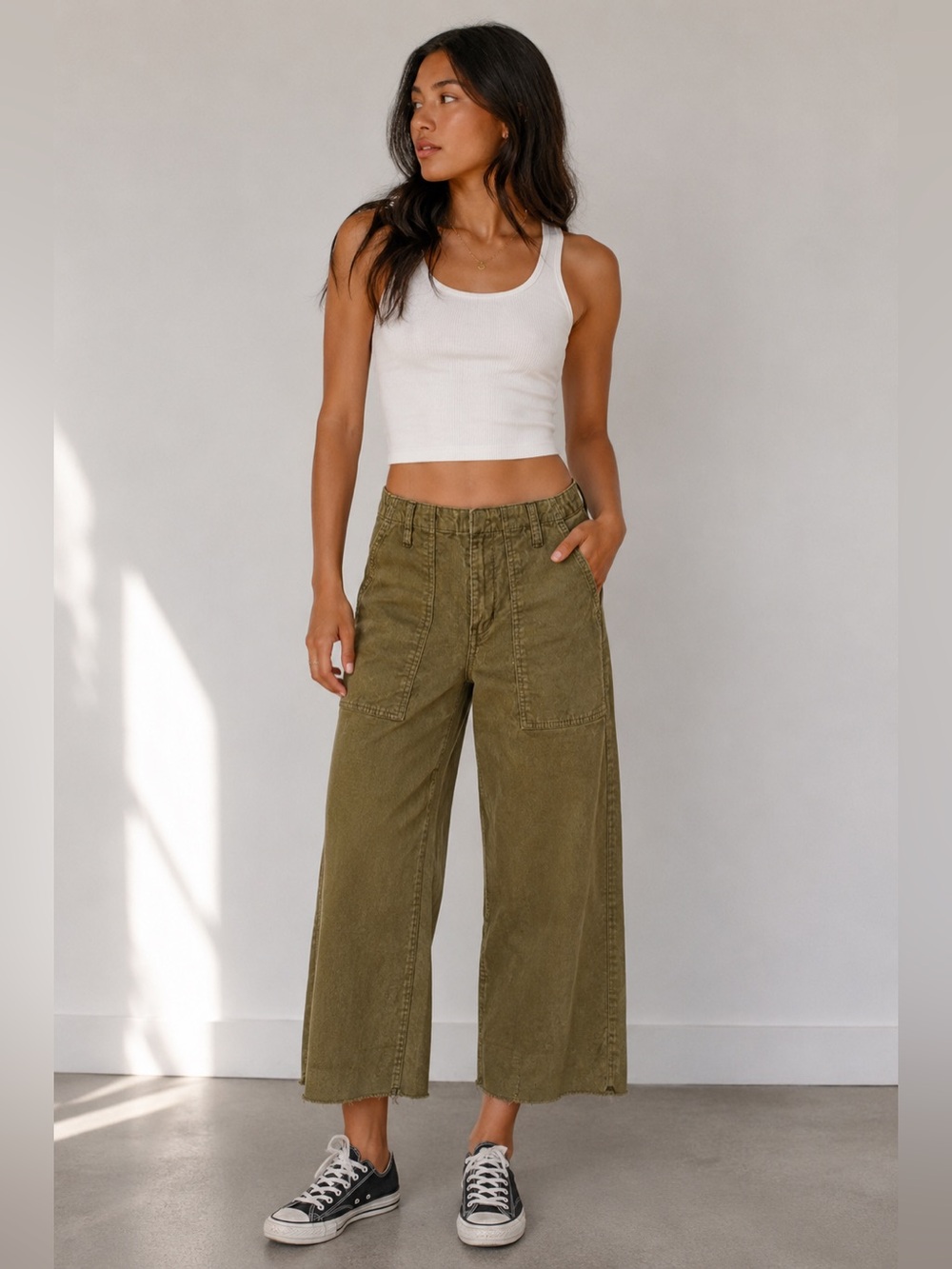 BDG Urban Outfitters | Olive Green Corduroy Wide-Leg Cropped Pants NWOT